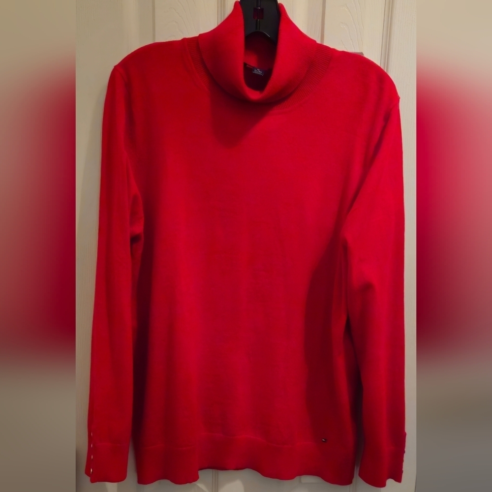 Tommy Hilfiger Women Ribbed Trim Red Turtleneck Sweater - Size XL
